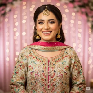 A client ready for an event with party makeup from Rang-e Mubina.