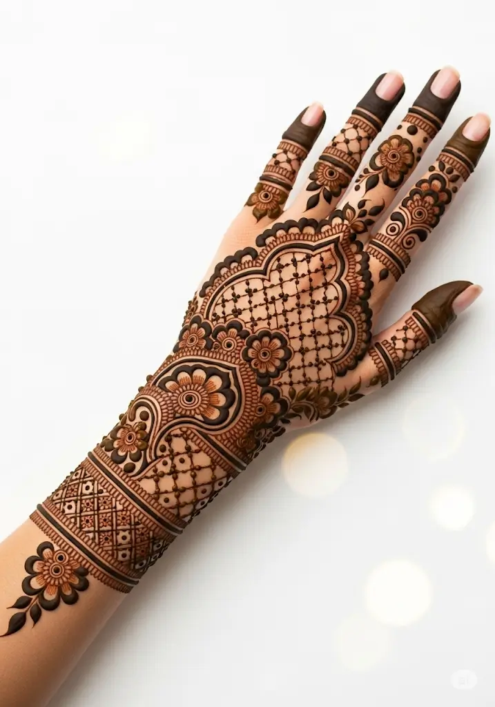 Intricate full bridal mehndi design by Rang-e Mubina.